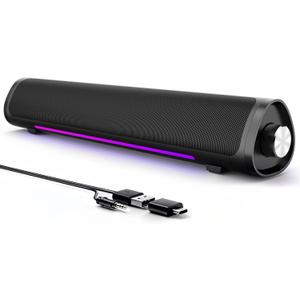 Computer Speakers for Desktop PC, Gaming PC Sound Bar, Plug and Play - USB Power with 3.5mm Audio, RGB Gradient Lighting, One-knob Control, for Computers/Laptops/Monitors