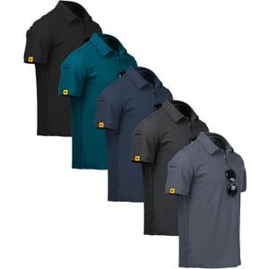 SCODI 5 Pack Mens Polo Shirts Short Sleeve Athletic Golf Polo Shirt for Men Casual Collared Summer Multipack T-Shirts (3X-Large, Black Teal Navy Darkgrey Grey)