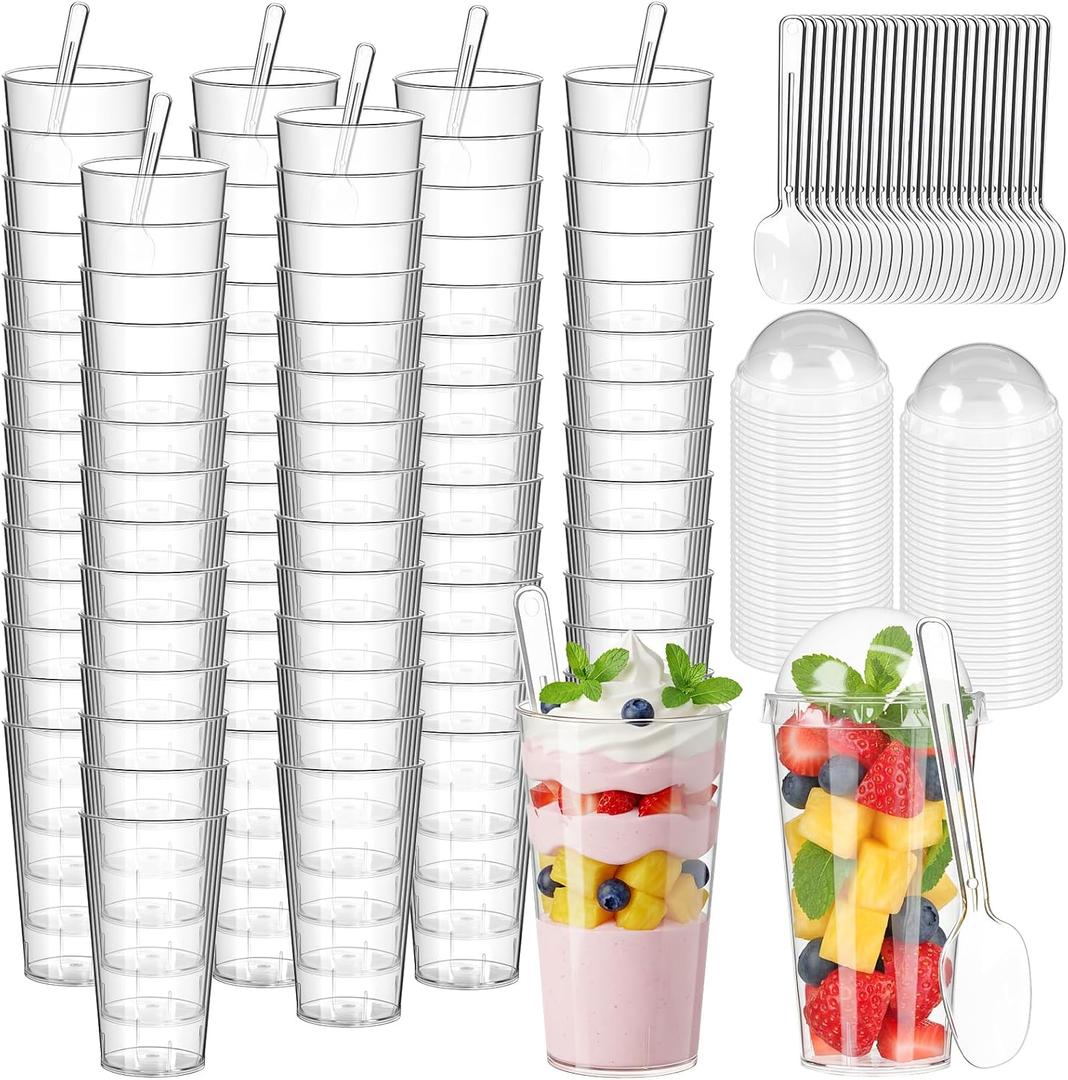200 Pcs 3oz Mini Dessert Cups with Lids and Spoons - Jello, Clear Plastic Parfait & Pudding Shooter Cups for Tasting Party, Catering, Wedding, Birthday Appetizer, Yogurt, Fruit, Cheesecake