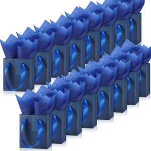 Tenare 12 Pcs Small Gift Bags Mini Paper Bags Bulk Tiny with Handle Tissue for Jewelry Happy 4th of July Birthday Wedding Baby Shower Thank You Party Favor Supply(4*2.8*4.5inch/10*7*11cm,Navy Blue)