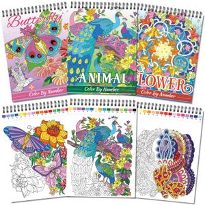 Kalysky Relaxation Adult Coloring Books - Color by Numbers,3 Coloring Books for Adult or Women,Theme - Flower,Butterfly,Animal