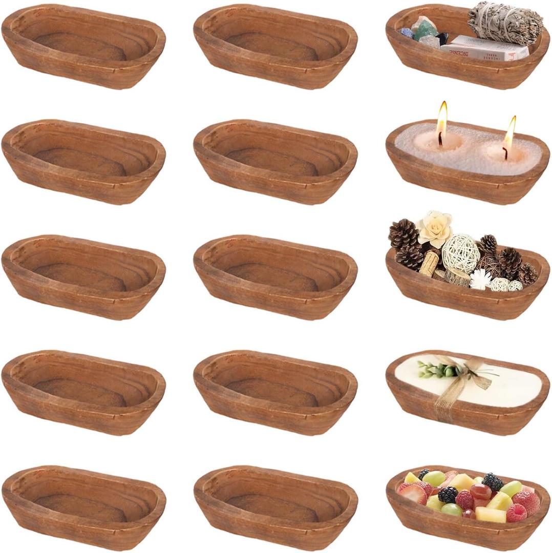 15 Pcs Wood Dough Bowls Bulk 10 Inches Rustic Vintage Bowl, Large