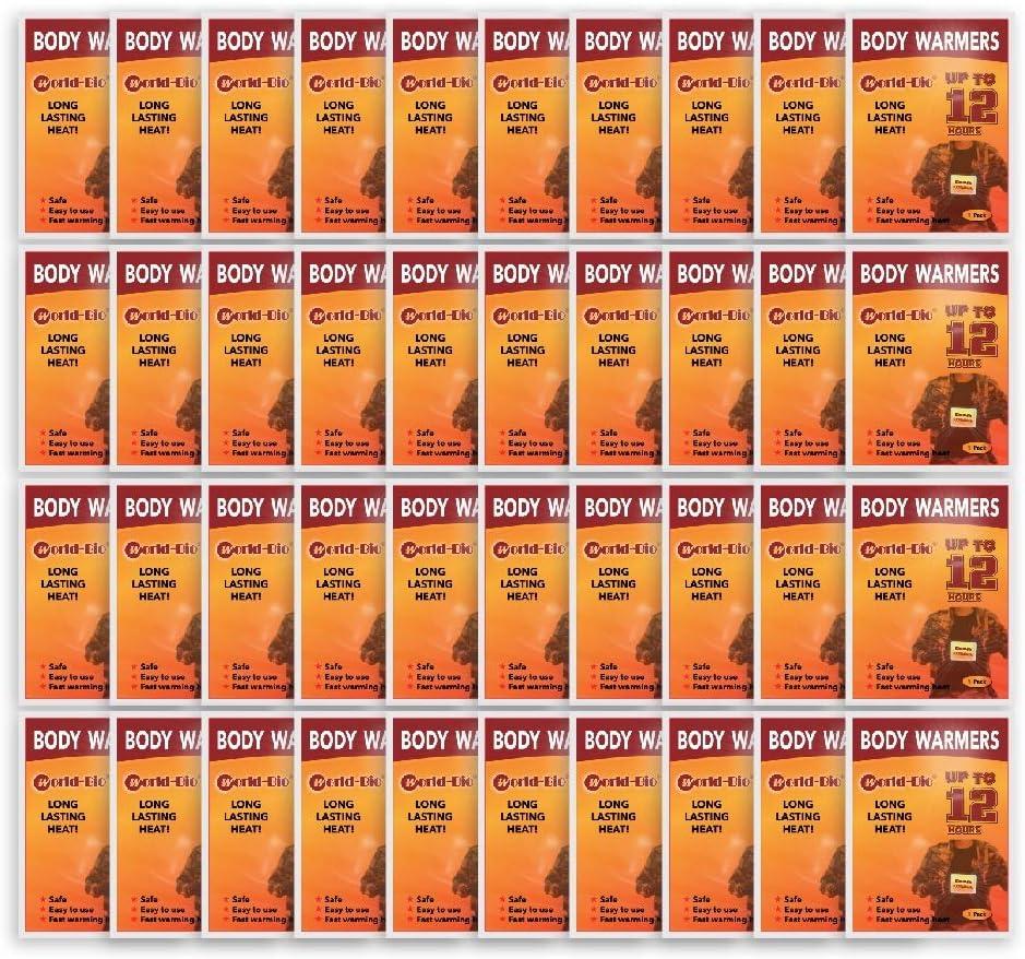 WORLD-BIO Body Warmers with Adhesive Backing, Disposable Heating Pads Natural Warm Patch Gives 12 Hours Warm, Air Activated Hot Pack 40 Packs - Heat Warmers for Back Hand Foot