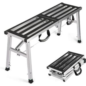 Folding Work Platform 400 Lbs, Height Adjustment 19-27"(H), Portable Steel Step Ladder Stool, Perfect for RV Cleaning, Home Painting and Reaching High Places