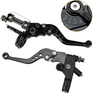 Universal Motorcycle 7/8" 22mm Handlebar Brake Master Cylinder Reservoir Adjustable Clutch and Brake Lever CNC Left & Right Set for Harley Honda Kawasaki Suzuki Yamaha (Black)