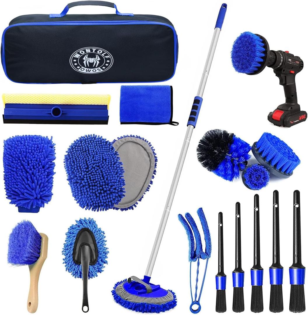 Wontolf 62'' Car Wash Brush Kit with Long Handle, Microfiber Car Wash Mop Mitt, Car Cleaning Detailing Kit, Exterior Interior Car Cleaning Supplies for Cars RV Truck Boat