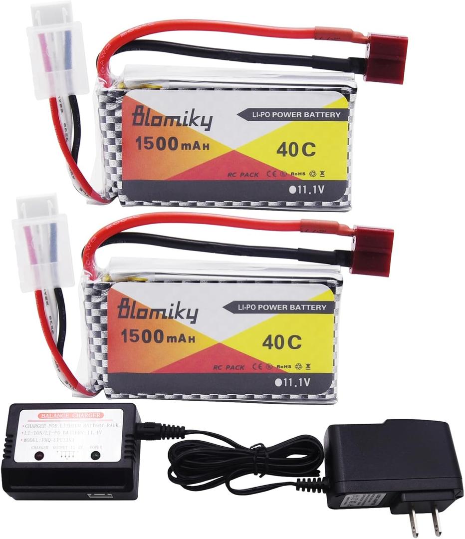 Blomiky 2 Pack 11.1V 1500mAh 35C Lipo Battery with T Plug for RC Airplane, RC Helicopter, RC Car Truck, RC Boat and Quadcopter Drone 11.1V 1500mAh T 2 Blomiky 2 Pack 11.1V 1500mAh 35C Lipo Battery with T Plug for RC Airplane, RC Helicopter, RC Car Truck, RC Boat and Quadcopter Drone 11.1V 1500mAh T 2