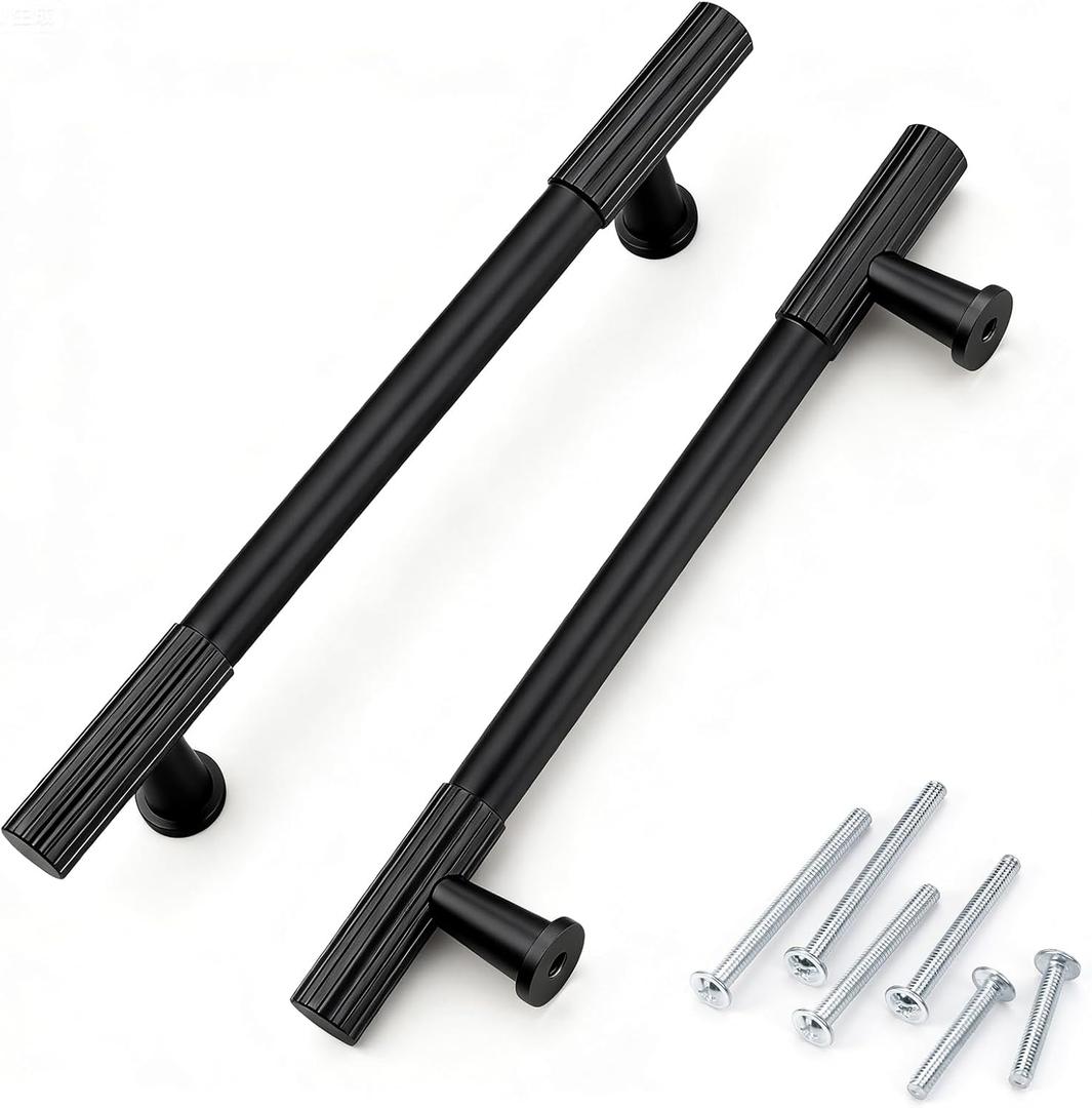 KNOBWELL 6 Pack 5 inch Black Cabinet Pulls - Solid Black Cabinet Handles, Fade-Resistant Surface - Drawer Pulls Kitchen Hardware for Modern Dresser Cupboard Furniture