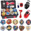 MUSTYBELT Battling Top Burst Gyros Toy Set Toy Gift for Children Boys Ages 6 8 10 12+ Combat Battling Game 10&12 Burst Spinning Tops 3 Two Way Launchers Grip Starter (B-10)