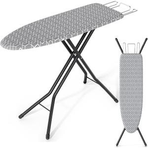 Ironing Board, Foldable Iron Board with Iron Rest, Compact Ironing Board with Height Adjustable, Extra Thick Heat-Resistant Cover, Heavy-Duty Sturdy Metal Legs, 43x13 Grey (Grey)