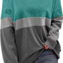 KISSMODA Womens Casual Long Sleeve Sweatshirts Color Block/Solid Tops Corduroy Crewneck Tunic Pullover with Pockets (Gray)