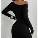 Verdusa Women's Punk Grommet Eyelet Off Shoulder Dress Y2K Bodycon Long Sleeve Dress Black X-Small