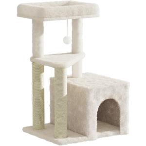 Cat Tree Tower for Indoor Cats, 33 Inches Multi-Level Cat Condo with Scratching Posts, Large Perch, Hanging Toy for Large Adult Cats, Beige