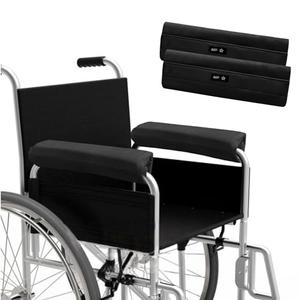 SPRING SEAON Wheelchair Armrest Covers (Pair) - Suede Velvet Memory Foam Accessories Pads for Wheelchair Arm Rest, Office Transport Chairs, Soft Support Cushion for Mobility Aids (Black)