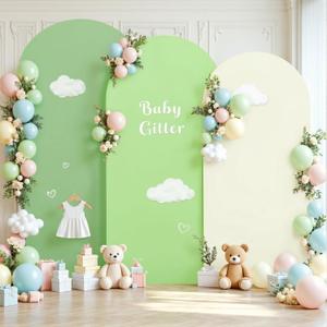 Green Arch Backdrop Cover 3 Set-8FT, 7.2FT, 6.6FT, Spandex Fitted Wedding Arch Stand Covers for Baby Shower Birthday Party Wedding Ceremony Photo Balloon Arch Stand Background Decorations