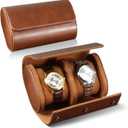 ROSELLE Watch Roll Travel Case for Men and Women- 2 Watch Storage and Organizer-Secure Storage with Innovative Removable Pillows & Solid Dividers for Home, Travel and Display (Brown-2 Slot)