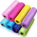 Timgle 8 Rolls Deco Mesh Ribbon for Wreath Making 10in x 30ft Red White Blue Coloful Poly Burlap Mesh Roll Fabric DIY Crafts for Summer Fall Christmas Wedding Patriotic Decor(Light Color)