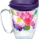 Tervis Plastic Floral Filter Tumbler with Wrap and Royal Purple Lid 16oz Mug, Clear