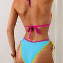Eomenie Sexy Bikini Sets for Women Halter Triangle Top Two Piece Swimsuit Tie Side Bathing Suit Color Block Swimwear (Yellow, L)