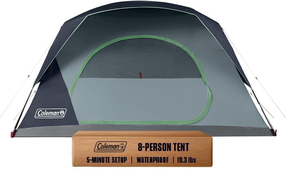 Coleman Skydome Tent with 5 Minute Setup, 2/4/6/8-Person Weatherproof Tent with Rainfly & Carry Bag, 20% More Headroom Than Traditional Canopies (PFAS-Free, Blue)