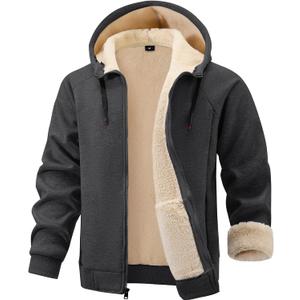 Gihuo Mens Sherpa Hoodies Zip Up Fleece Lined Sweatshirt Hooded Winter Warm Jacket (Large, Dark Grey)