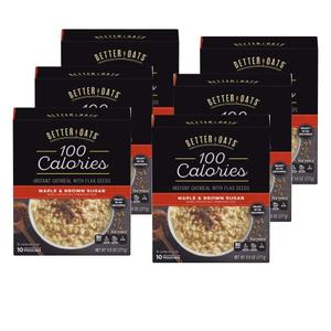 Better Oats 100 Calorie Maple & Brown Sugar Oatmeal Packets, Whole Grain with Flax Seeds and Rolled Grains, Cooks in 90 Seconds, Box of 10 Pouches (Pack of 6) BBD:10/12/25