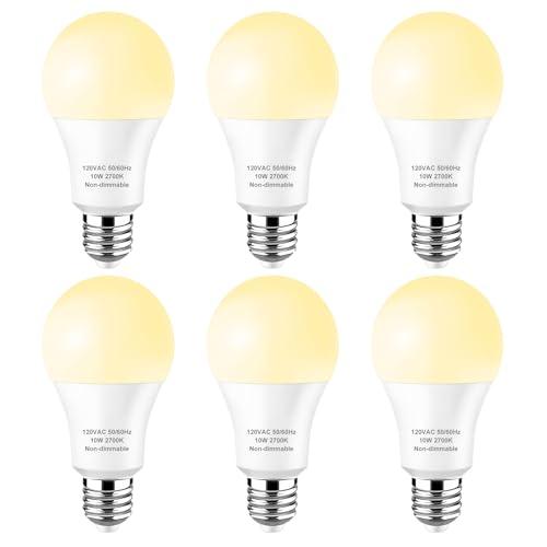 LEDBEFINE A19 LED Bulbs Soft White 2700K 60 Watt Equivalent, 10W LED Light Bulb 800 Lumens, E26 Standard Base Non-dimmable, 6-Pack