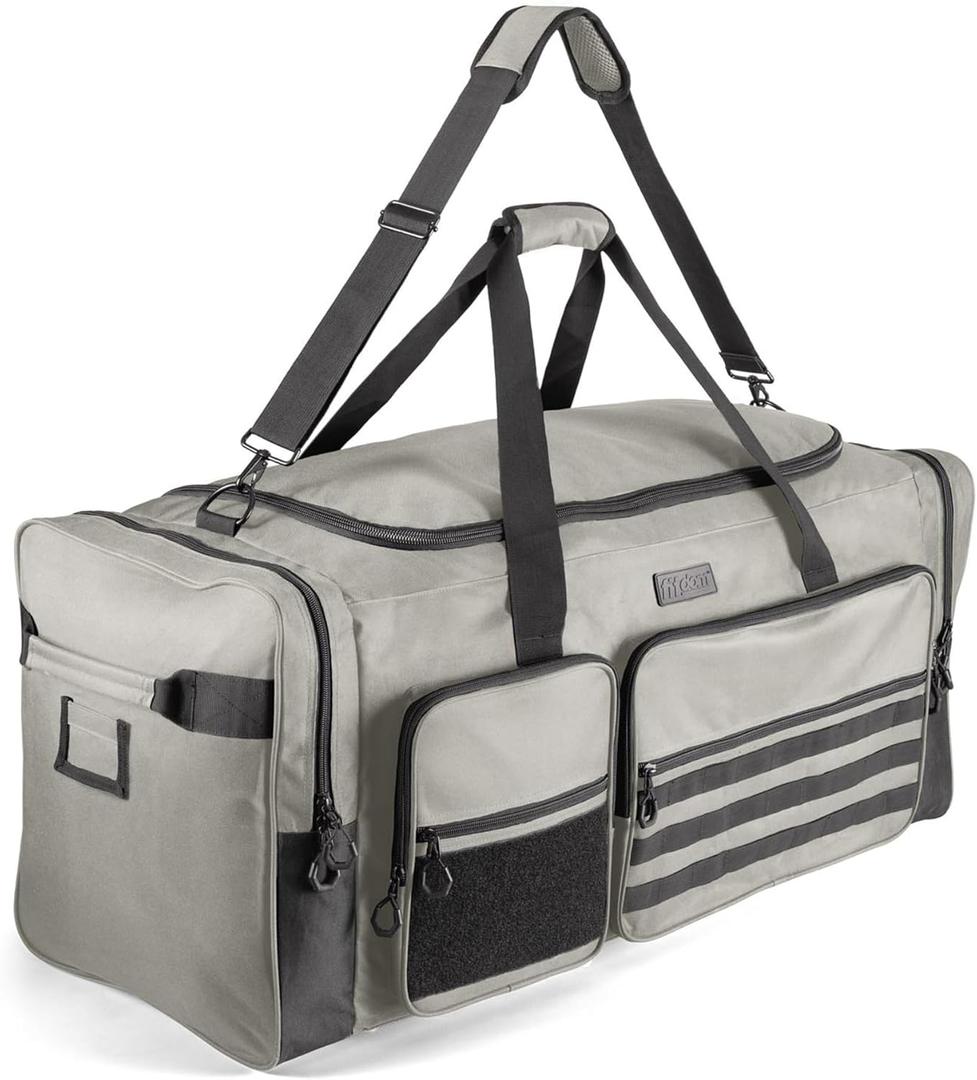 Fitdom 130L 36" Heavy Duty Extra Large Sports Gym Equipment Travel Duffle Bag W/Adjustable Shoulder Strap & 7 Compartments. Perfect for Soccer Baseball Basketball Hockey Football, Team Coaches & More (Silver Grey)