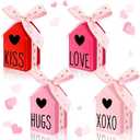 Wenqik 4 Pcs Valentines Day Table Decorations Pink Valentine Mini Wooden Birdhouse Sign Love Heart Decor with Bow for Wedding Engagement Party Tabletop Shelf Decor