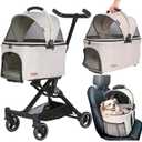 ROODO 2026 Upgraded Version 3 in 1 Dog Cat Stroller with Detachable Carrier Lightweight Folding Portable All Terrain Pet Travel System Puppy Kitty Doggie Bunny Stroller for 30lbs(Light Khaki), 18*8.5*22 Inches