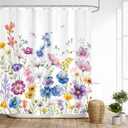 Colorful Flower Shower Curtain Blossom Watercolor Bathroom Curtain Set