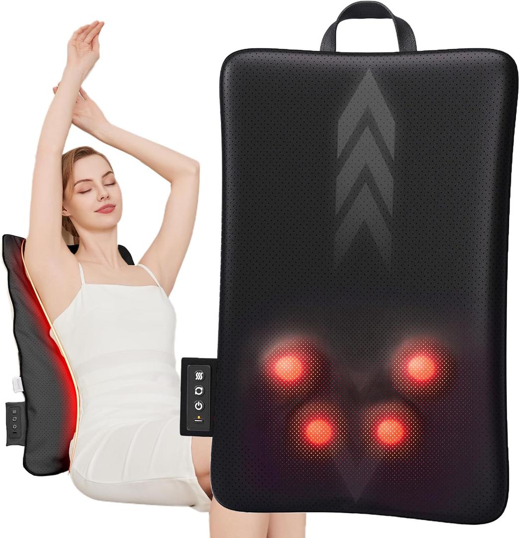 Rechargeable Walking Full Back Massager for Pain Relief Deep Tissue,Newly Upgraded 4D Ultra-Thin Back Massager with Heat,Versatile Portable for Office, Home and Car,Gifts for Women Men (Black)