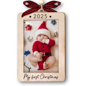 Babys First Christmas Ornament 2025 Girl And Boy - Wooden Portrait Picture Frame Ornaments For Tree - My First Christmas Ornament - Photo Frame Ornaments - Baby's First Christmas Gifts 2025