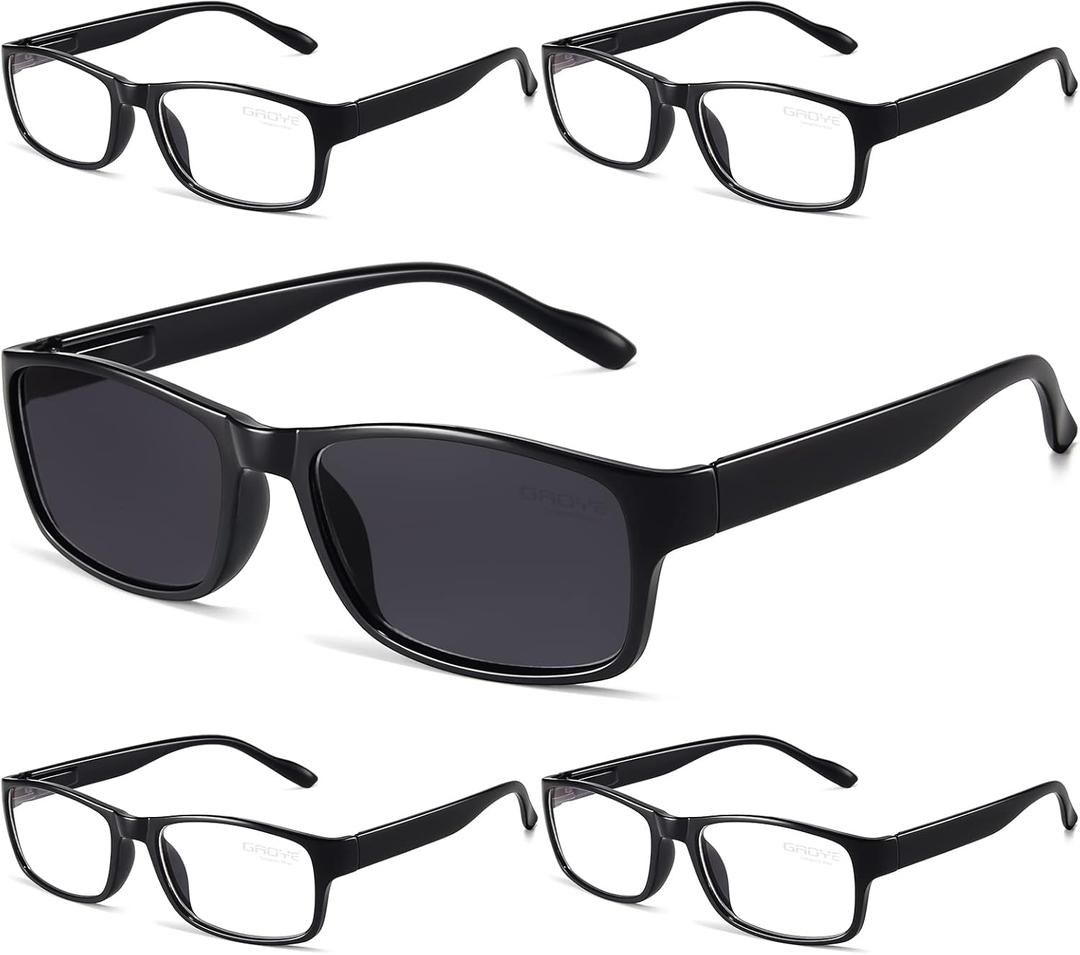Gaoye Reading Glasses Men/Women, Eyeglasses, Blue Light Readers for Men/Women, Computer Eye Glasses, Cheaters (G1-5 Pack Light Black/1 Sun)