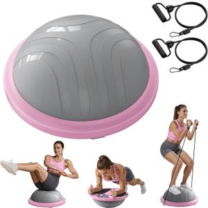 MERACH Balance Ball Trainer, 18 Inch Half Exercise Ball with Resistance Bands and Foot Pump, Half Yoga Ball for Core Strength Training, 450lb Capacity, 18.11 inches