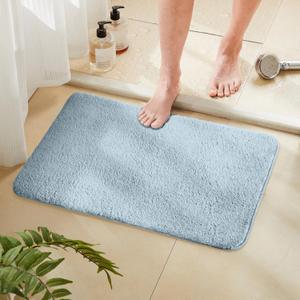 TECHMILLY Super Soft Shaggy Bathroom Rugs, Absorbent Thick Non Slip Microfiber Bath Rugs, Quick Dry Machine Washable Bath Mat for Bathroom Floor, Bathtub and Shower 17"x24" Sky Blue (17'' x 24'', Blizzard Blue)
