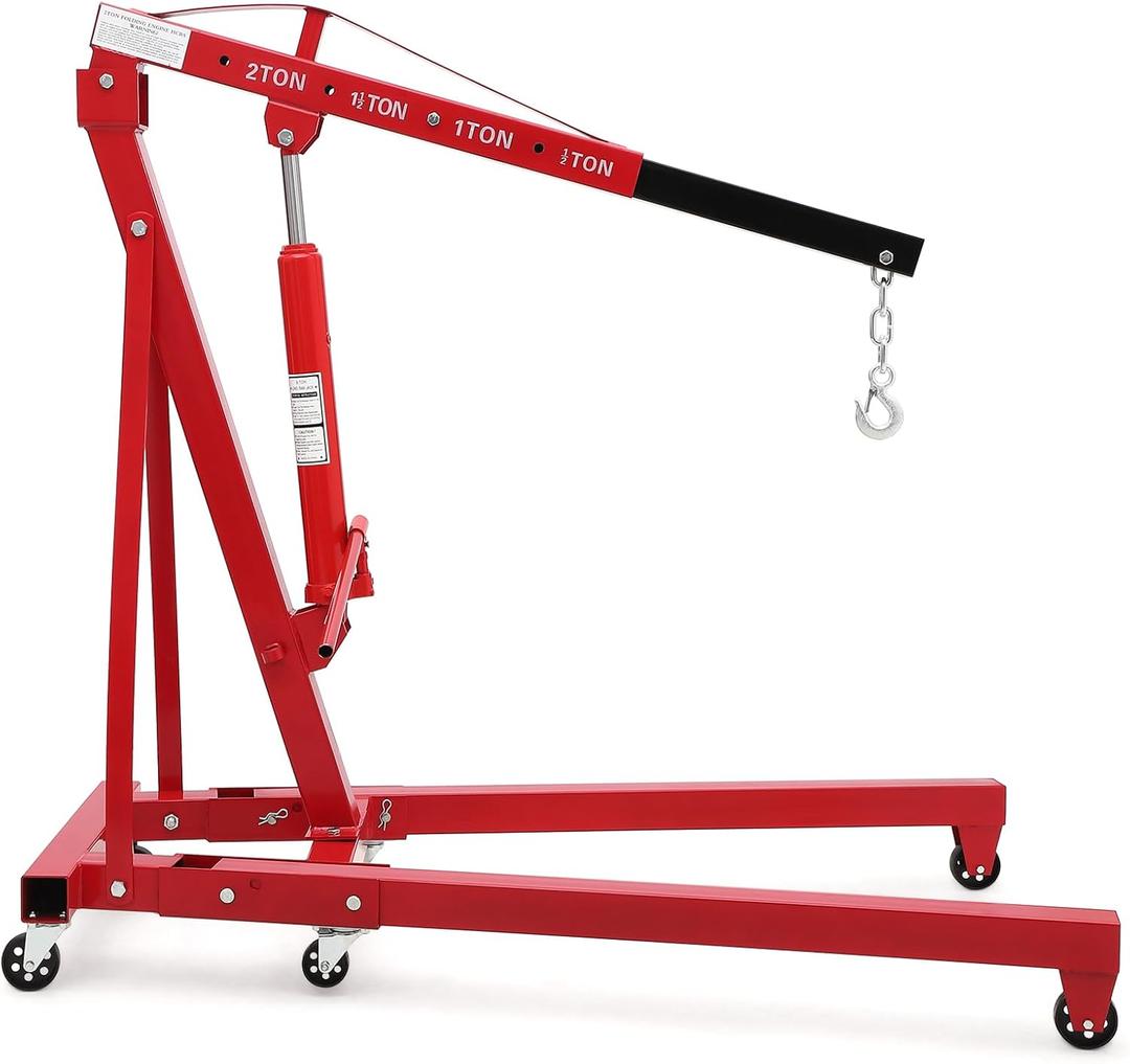 2 Ton Folding Hydraulic Engine Hoist, Folding Engine Shop Crane Hoist Lift, Heavy Cherry Picker with 6 Wheels for Garage, Workshop,Cherry