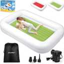 USHMA Toddler Travel Bed [4-Side] | Reversible 2 Colors Kids Air Mattress | Inflatable Toddler Bed | Portable Kids Blow Up Travel Bed with Sides, Red & Green, 65*40*10 inched