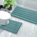 Yimobra Bathroom Rugs Sets 2 Piece, Soft Absorbent Chenille Bath Mat and U-Shaped Toilet Rug, Non Slip Machine Washable Quick Dry, Plush Shower Rugs for Bathroom Floor, 32"x20"+24"x20", Teal Blue