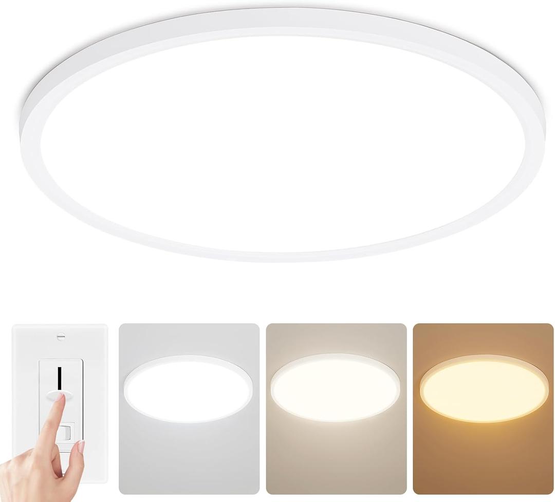 16 inch LED Ceiling Light Fixture, 32W 3200lm Flush Mount Ceiling Light, Ultra Thin, Dimmable, 3000K/4500K/6000K Selectable, for Home Office, Kitchen, Bedroom, Dining Room, Living Room, White