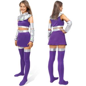 Pigmiss Starfire Costume Halloween Cosplay Princess Outfit Koriandr Sexy Dress Costume Set for Women Purple (Small)