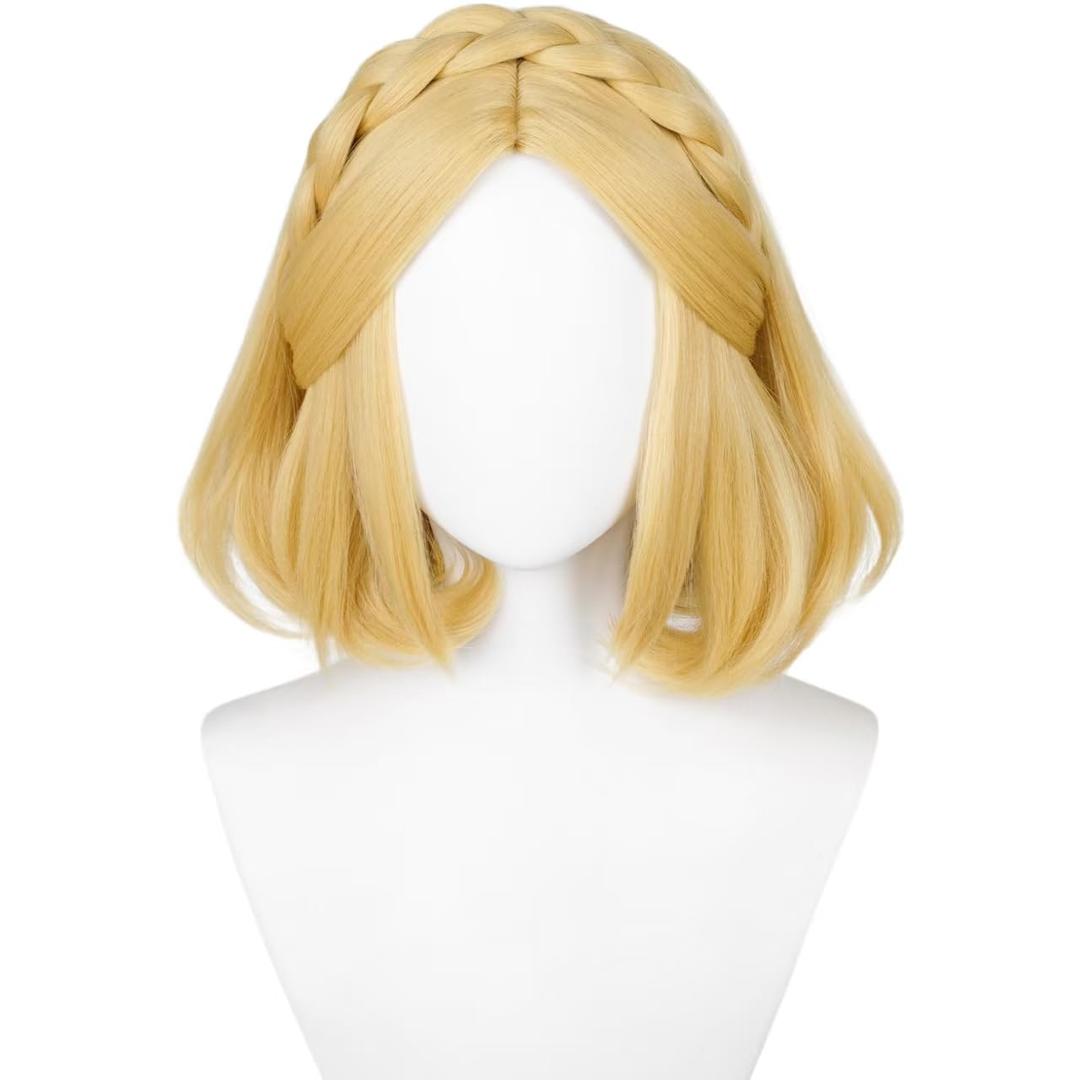Short Blonde Princess Costume Wig Blonde Bob Braided Wigs 13.7'' Synthetic Hair for Halloween Women Party