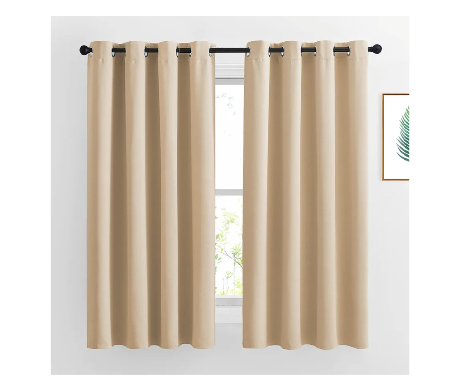 Bedroom Curtains Room Darkening Draperies - Biscotti Beige Room Darkening Drapes/Panels for Bedroom, Grommet Top 2-Pack, 52 x 63 inches Long, Thermal Insulated, Privacy Assured