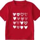 Girl's Heart Print Short Sleeve T-Shirt Cute Casual Summer Tee (Red), Size: 5T
