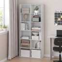 Furinno Basic Book Shelf, 12-Cube Bookshelf, Bookcase with Open Shelf, Cube Storage Organizer, 12 x 32 x 71, for Living Room, Home Office, White, 12-Tier, 12 x 32 x 71