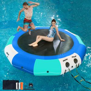 COOLWAVE Inflatable Water Trampoline for Lake Pool Ocean 10FT, Floating Water Trampoline Hammock for Adults with 4-Step Rope Ladder and Mooring Ropes (10FT Blue)