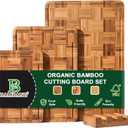 BAMBANG Bamboo Cutting Board for Kitchen with Juice Groove, End-Grain Butcher Block Chopping Boards, Checkered Wooden Cutting Boards Set of 3 with Stand, Knife-Friendly, Serving Tray