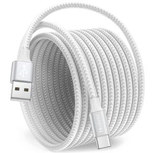 White USB C Cable 10 ft, Long USB A to USB C Cable Fast Charging, USBC Charger Cord Braided for iPhone 17 Air 16 15 Pro Max Plus, for Samsung Galaxy S21 Note 10