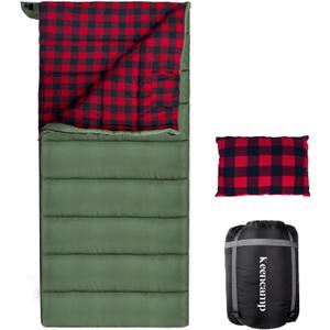 0 Degree Sleeping Bag Cotton Flannel Winter Cold Weather for Adults XXL Sleeping Bag 4 Season Big and Tall with Pillow Compression Sack (OLIVE)