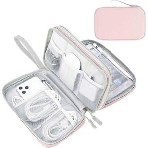 FYY Electronic Organizer, Large Travel Cable Organizer Bag Pouch Electronic Accessories Carry Case Portable Waterproof Double Layers All-in-One Storage Bag for Cable, Cord, Charger, Phone, Light Pink